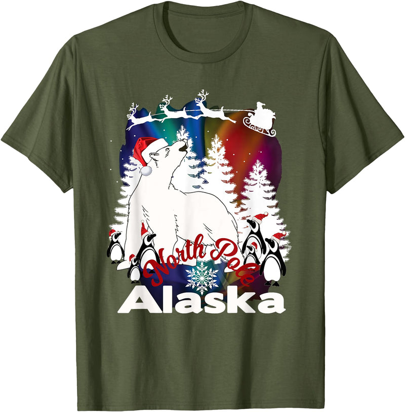 Alaska Souvenir Gifts by PLOLDS North Pole Alaska Christmas Town Polar Bear Santa Souvenir T-Shirt - Olive Green