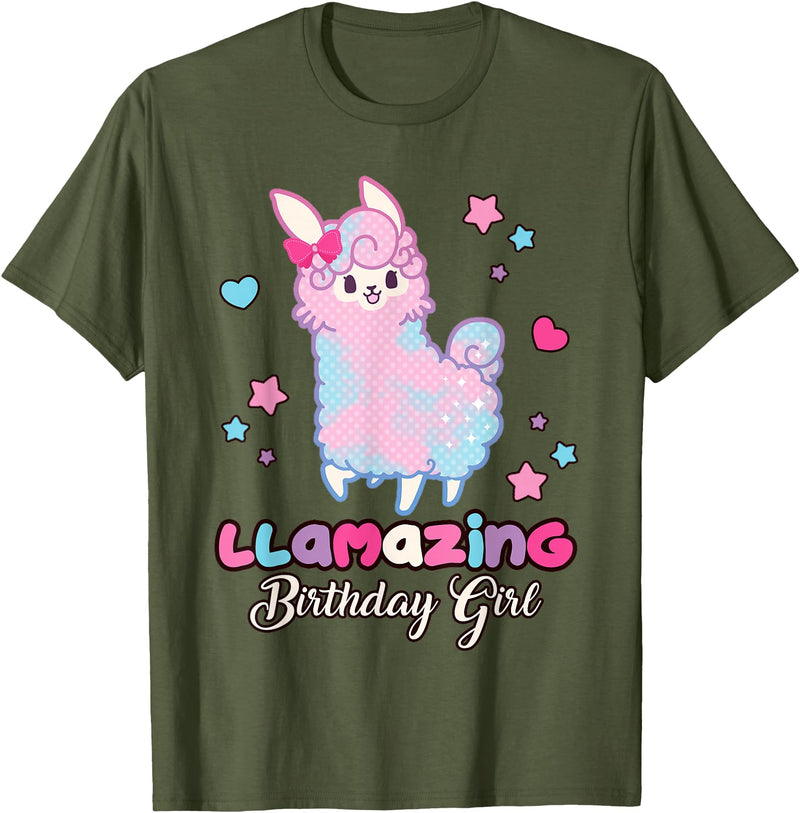 Llamazing Birthday Girl Llama Family BW Art Llama Birthday Girl Llamazing Birthday Alpaca Llama Girl T-Shirt - Olive Green
