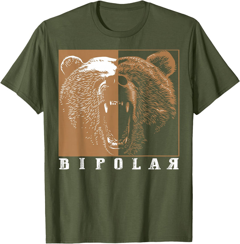 Cool I Love Polar Bears With Bipolar Designs Bipolar Cute Mental Disorder Polar Bear Gift T-Shirt - Olive Green