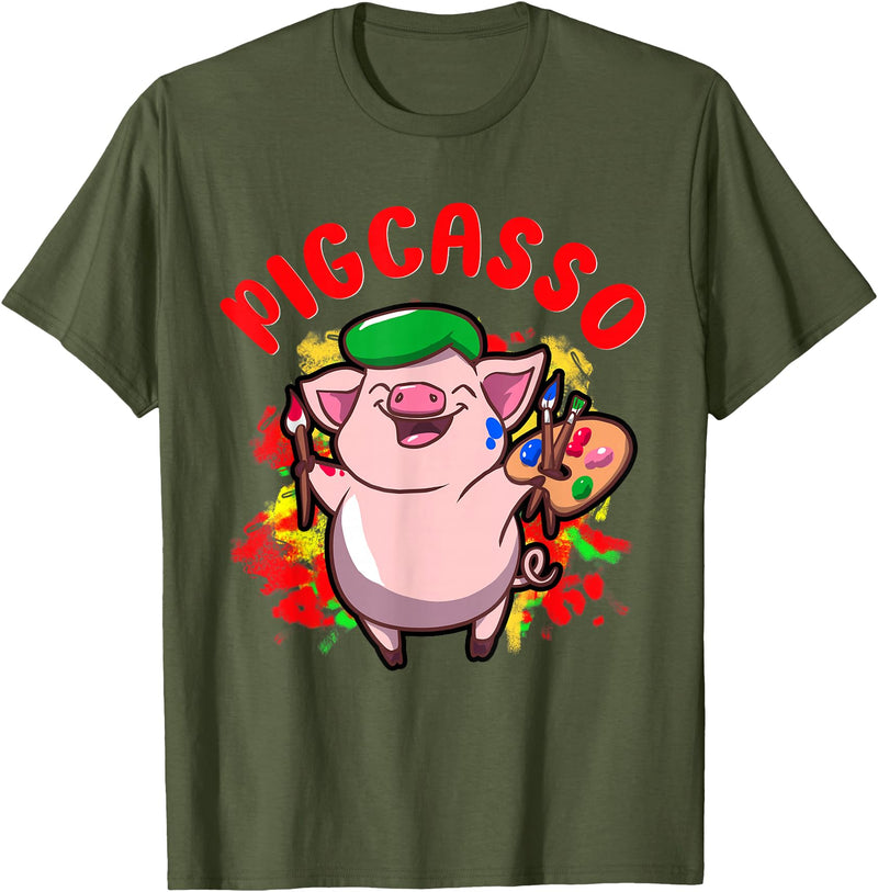 Just Pigs Please NYC Pigcasso Funny Pig Painter Painting Artist Art Lover Piggy T-Shirt - Olive Green