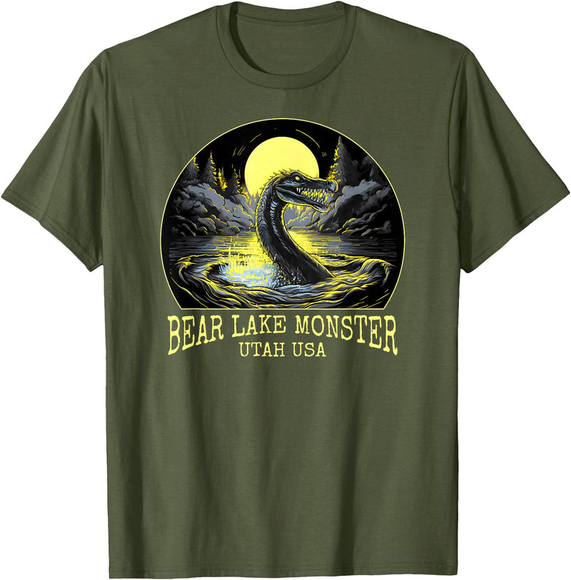 FunWearVm The Bear Lake Monster Cryptid Utah USA Cryptozoology T-Shirt - Olive Green