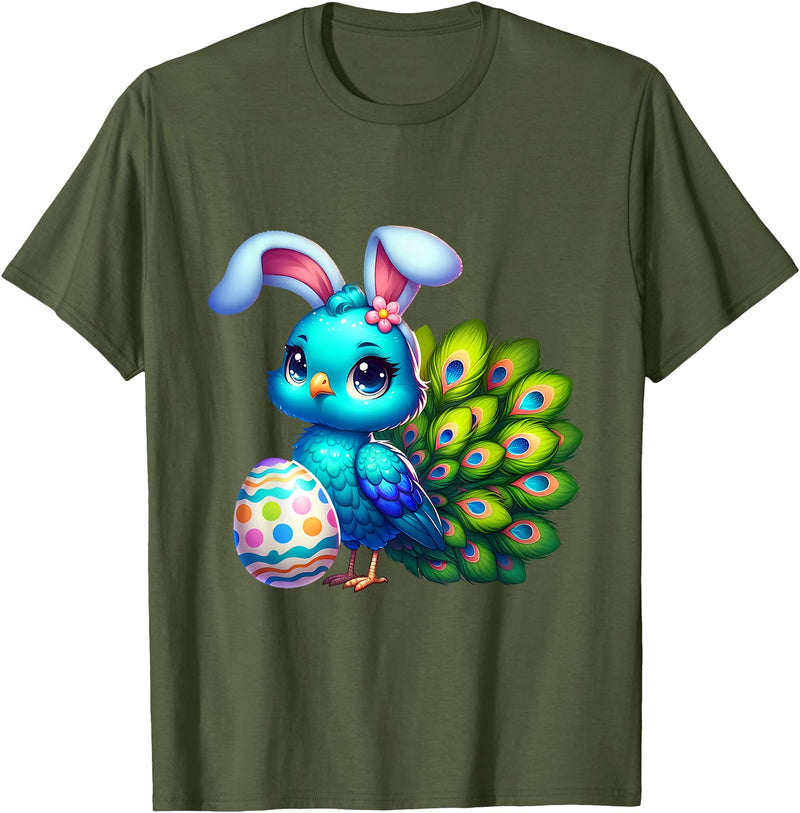 Funny Easter Peacock Lover Egg Eggs Bunny Rabbit Men Women T-Shirt in Olive Green