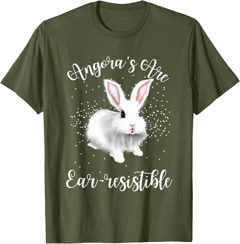 Angora Bunny Rabbit Funny Rabbit Ear-Resistible T-Shirt in Olive Green