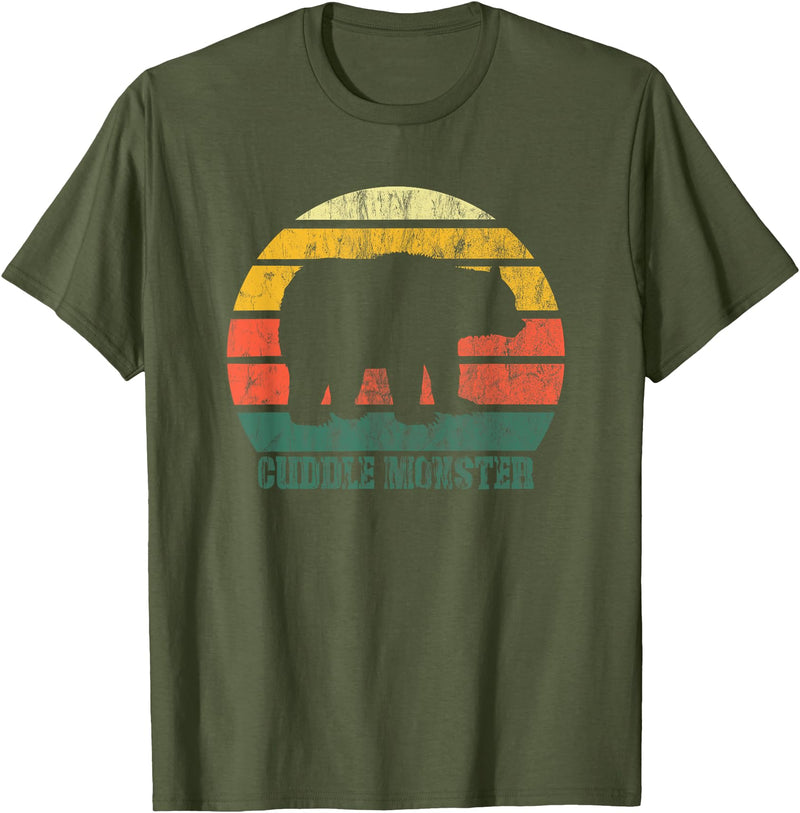 Vintage Cute Bear Cuddle Monster Retro Cuddle Monster Bear Fun Novelty T-Shirt - Olive Green