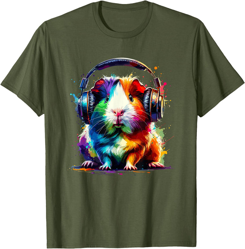 Guinea Pigs Gift For A Guinea Pig Lover Colorful Splash Art Headphones Guinea Pig Lover Guinea Pigs T-Shirt - Olive Green