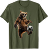 Animal Soccer Design Bear Soccer T-Shirt - Olive Green