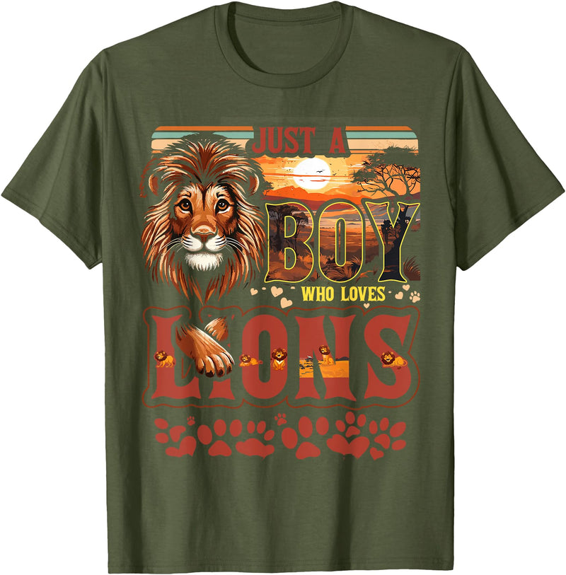 Boys Lion Shirts Lion | Toddler | Just A Boy Who Loves Lions T-Shirt - Olive Green