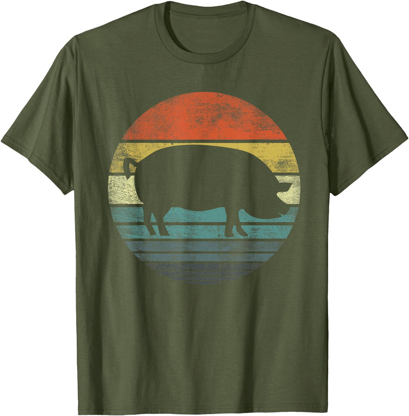 Pig Lover Farming Apparel Pig Lover Gifts Funny Farmer Retro Vintage Farm Animals T-Shirt - Olive Green