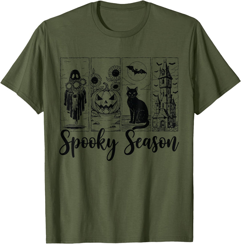 Halloween Spooky Tee Vintage Halloween Horror Spooky Season T-Shirt - Olive Green