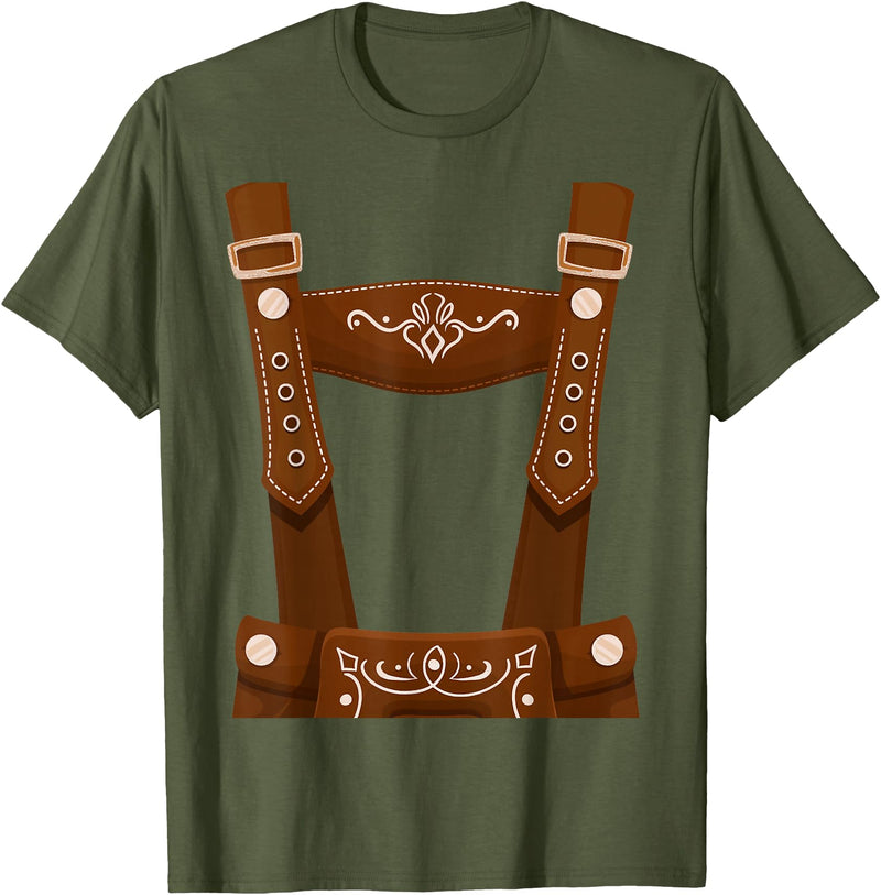 Bavarian Oktoberfest Halloween Costume Oktoberfest Costume Halloween Lederhosen T-Shirt - Olive Green