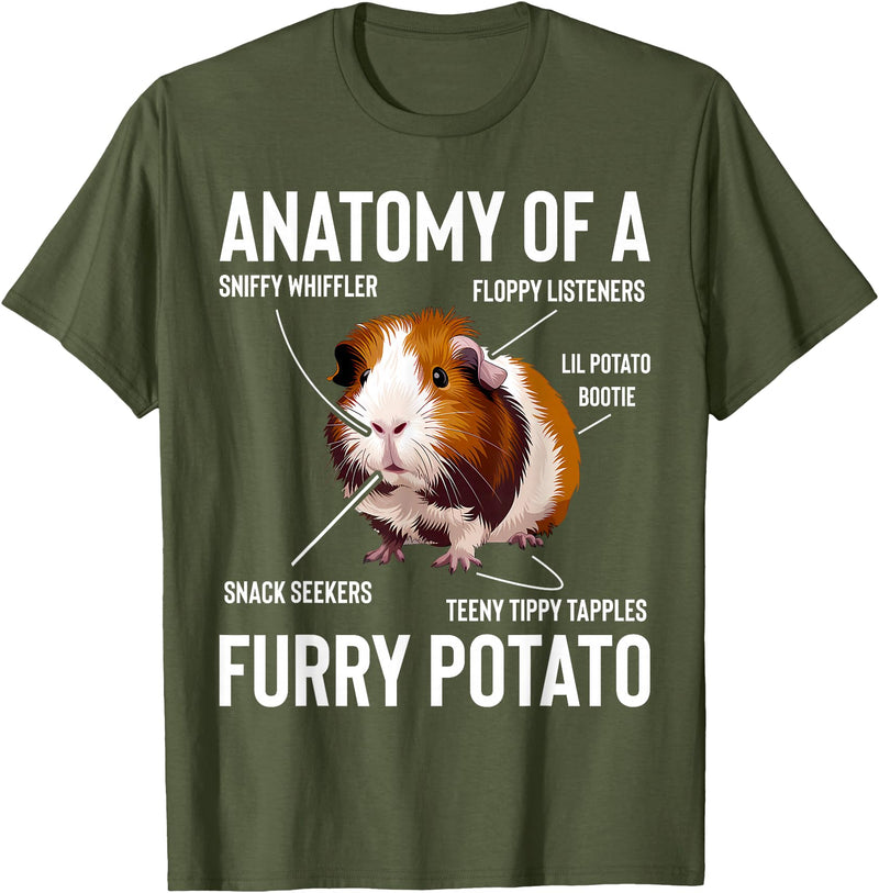 Guinea Pig Lover Gift Co. Guinea Pig Anatomy Of Furry Potato Funny Cavy Men Women Kids T-Shirt - Olive Green