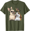 Two Cute Little Rabbits with a Butterfly for Lovers Bunny T-Shirt in Olive Green