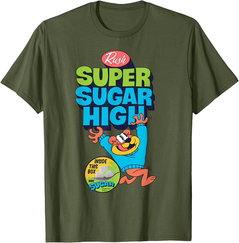 Mathiole Super Sugar Funny Cereal Box Sweet Tooth Bear Candy T-Shirt - Olive Green