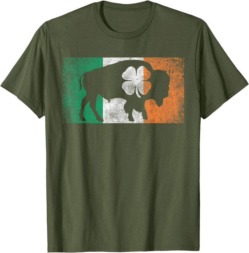 Buffalo - Saint Paddys Funny Ireland Flag Buffalo - Shamrock St. Patrick's Day Irish Flag T-Shirt - Olive Green