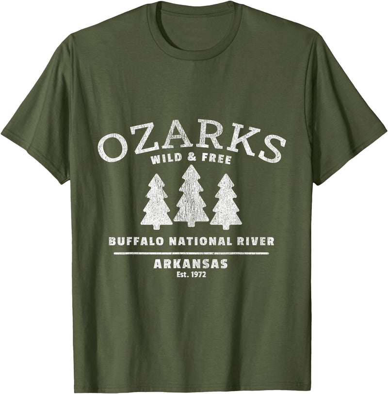 Arkansas Wilderness Designs and Gifts Buffalo National River - Arkansas - Ozark Mountains T-Shirt - Olive Green