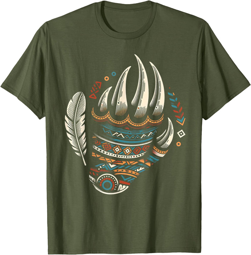 Native Indians Indigenous Bear Paw Clothing Men Native Heritage Month Proud Native American Bear Claws T-Shirt - Olive Green