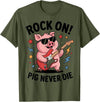 Musical Pig Tribe Collective for Rock Enthusiasts Rock On Pig Never Die Music Lovers Funny Concert Vibe T-Shirt - Olive Green