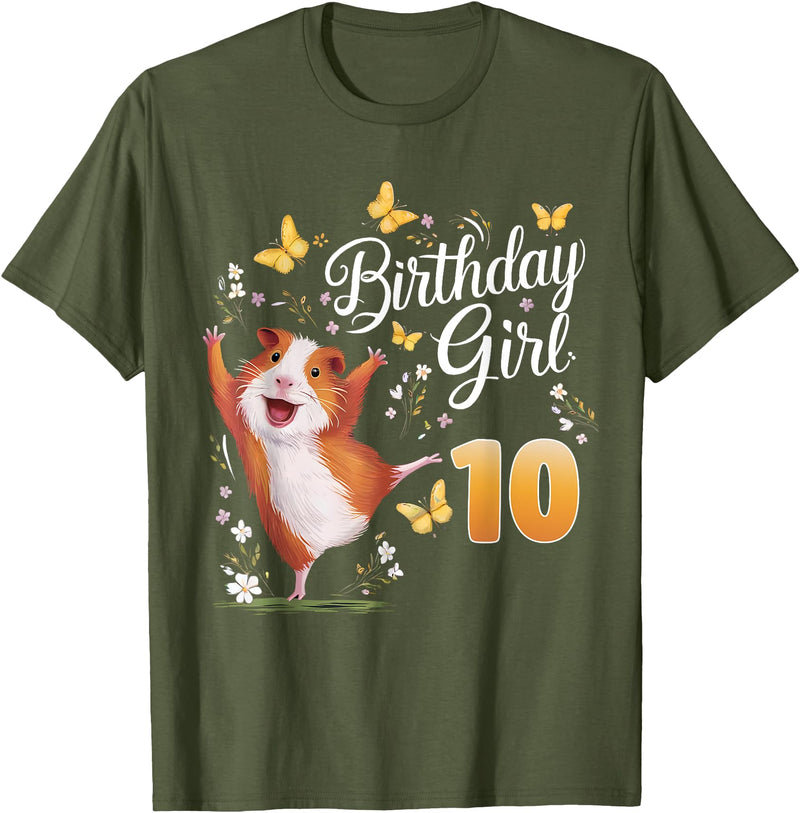 Giraffe Birthday Party by LazyPanda Guinea Pig Birthday Girl 10th Birthday Party 10 Year Old T-Shirt - Olive Green