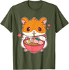 Cute Hamster Eating Ramen Hamster Lovers T-Shirt - Olive Green