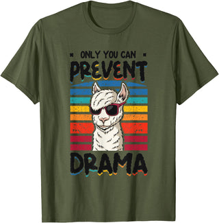 No Drama Llama and Alpaca Designs Only You Can Prevent Drama Llama T-Shirt - Olive Green