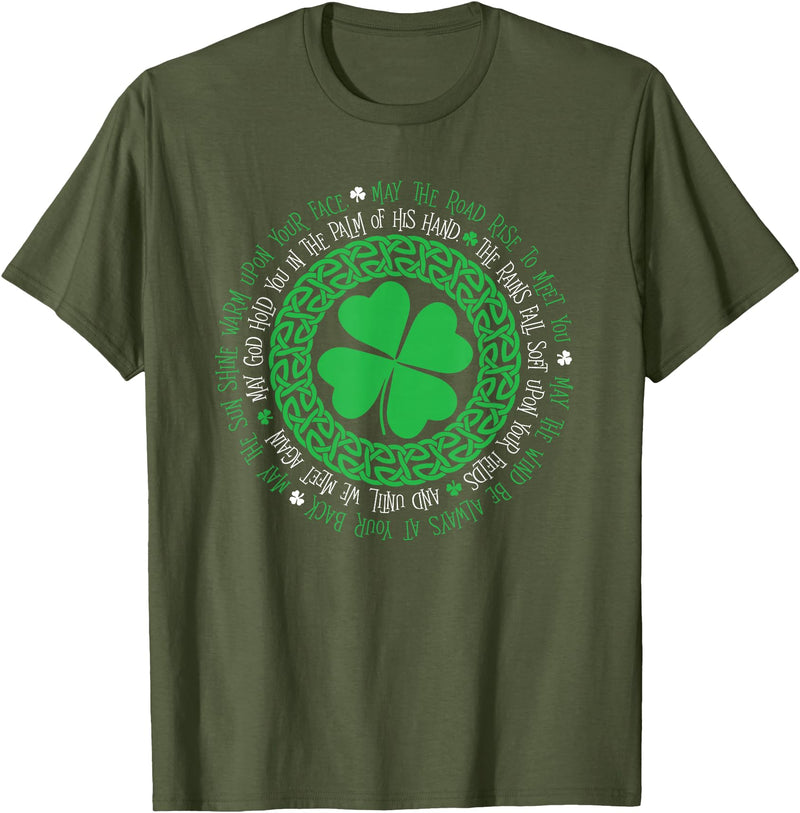 Irish Blessing Celtic Knot 4 Leaf Clover - St. Patrick's Day T-Shirt in Olive Green
