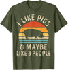 Piggy Squad Co I Like Pigs and Maybe Like 3 People Pig Lover Farmer Retro T-Shirt - Olive Green