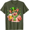 Amt Pig & Drinking Beer Lovers Saint Patrick's Day Funny Pig Drinking Beer Leprechaun Shamrocks St Patricks Day T-Shirt - Olive Green