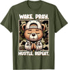 Camouflage Hip Hop Teddy Bear Hustle Grind Designs Wake Pray Hustle Repeat Hip Hop Teddy Bear Boys Teens Camo T-Shirt - Olive Green