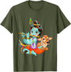 Clever Witty Designs Hindu god Lord Shri Krishna with a Cow and a Bird T-Shirt - Olive Green