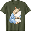 Funny Sleepy Llama Animal Lovers Pajama Llama Sleeping in Cute Pajamas Sleep T-Shirt - Olive Green