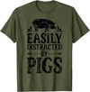 Piggy Squad Co Pig Easily Distracted By Pigs Funny Farmer Farm Animal Lover T-Shirt - Olive Green