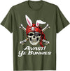 Funny Pirate Skull and Crossbones Avast Ye Bunnies Easter T-Shirt in Olive Green