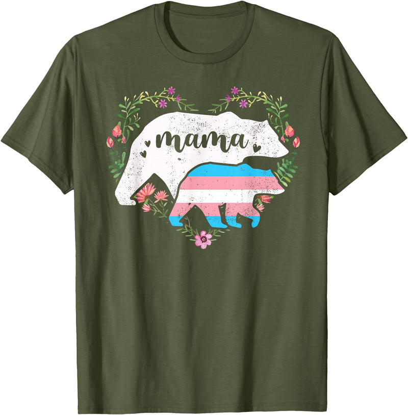 LGBT Trans Pride Shirts Mom Mama Bear for Moms LGBTQ Mama Bear Transgender Flag Gay Equal Rights Trans T-Shirt - Olive Green