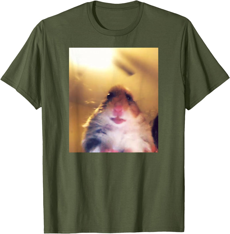 Staring Hamster Meme Front Camera T-Shirt - Olive Green