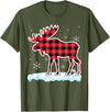 Moose Buffalo Lover Gift Co. Moose Red Buffalo Plaid Matching Pajama Family T-Shirt - Olive Green