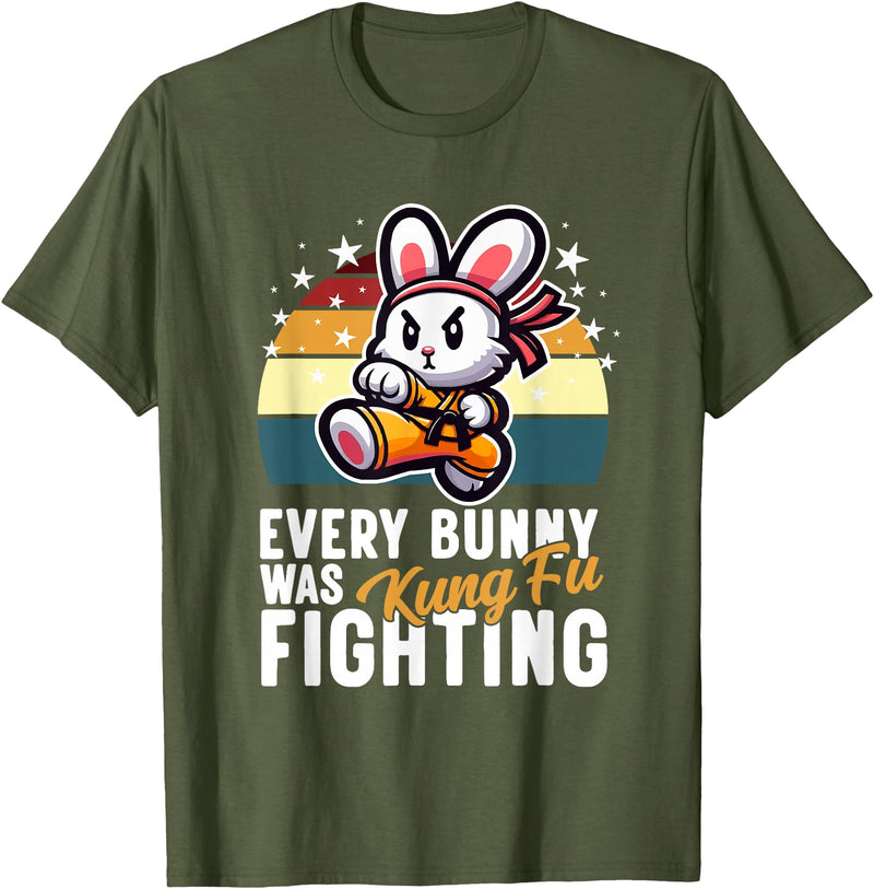 Every Bunny Was Kung Fu Fighting - Funny Rabbit Martial Art T-Shirt in Olive Green