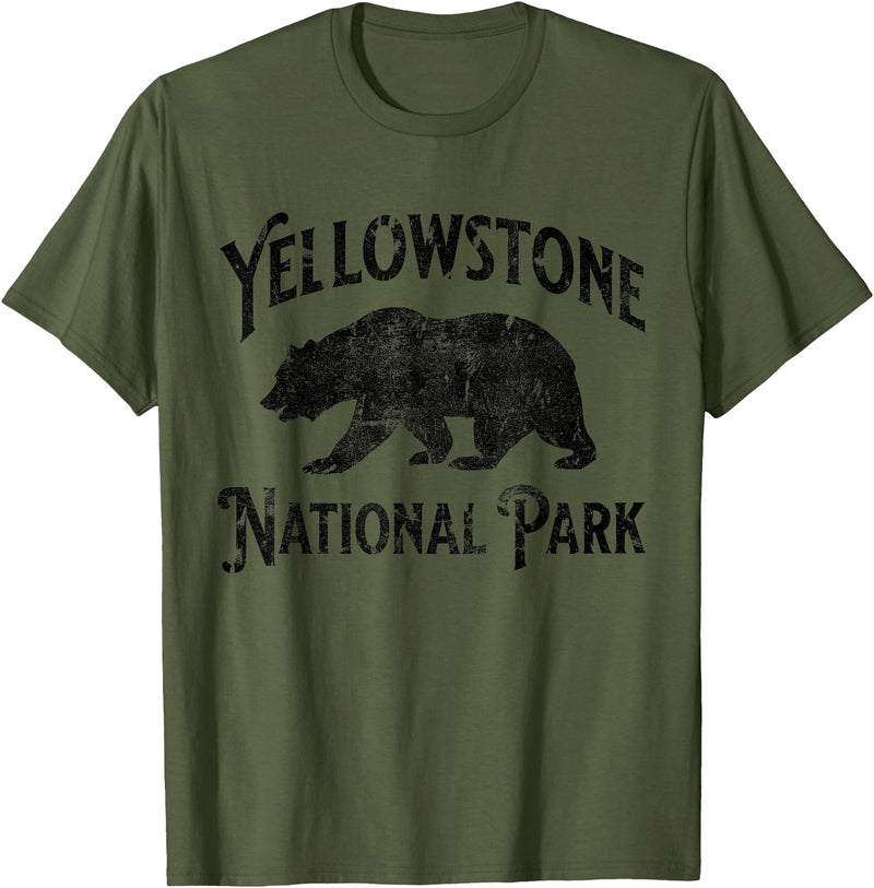 Yellowstone National Park Wyoming USA Outdoor Yellowstone National Park Bear Nature Hike Outdoors Vintage T-Shirt - Olive Green