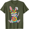 Hippie Tie Dye Rabbit Peace Sign T-Shirt in Olive Green