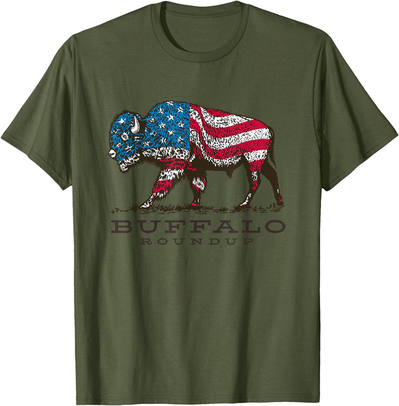 Custer State Park Buffalo Roundup Clothing Co Buffalo Roundup Custer State Park South Dakota Patriotic T-Shirt - Olive Green