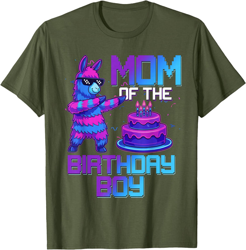 Llama Pinata Birthday Family Bday Party Decoration Mom of Birthday Boy Llama Pinata Party Family Matching T-Shirt - Olive Green