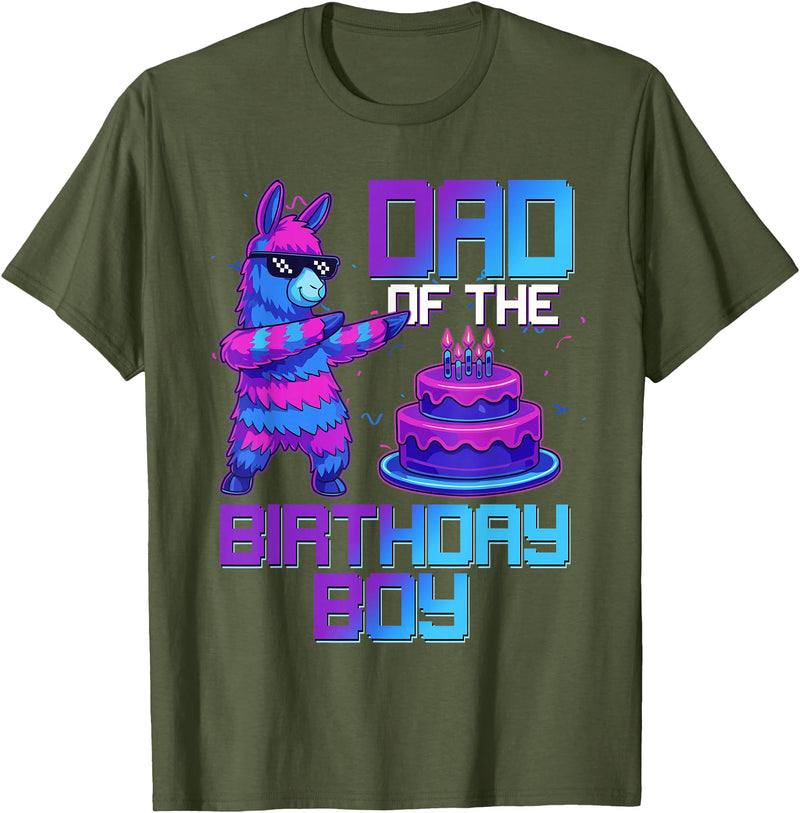 Llama Pinata Birthday Family Bday Party Decoration Daddy of Birthday Boy Llama Pinata Party Family Matching T-Shirt - Olive Green