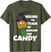Swinger Upside Down Pineapple Apparel Halloween Trade Husband for Candy Swinger Women Wife T-Shirt - Olive Green