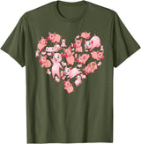 Pig Heart Lover Gift Co. Pig For Women Girls Kids Heart Shape Poses Cute Pig T-Shirt - Olive Green