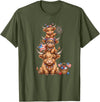 Funny 4th Of July Highland Cow Apparel Cute Highland Cow 4th of July Patriotic American Flag T-Shirt - Olive Green