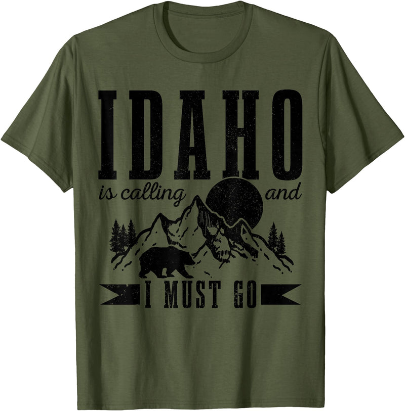 Idaho Is Calling And I Must Go! Idaho Is Calling & I Must Go Bear Mountains Vintage Gift T-Shirt - Olive Green