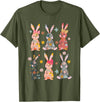Vintage Retro Bunny Floral Flower Rabbit Easter Day Womens T-Shirt in Olive Green