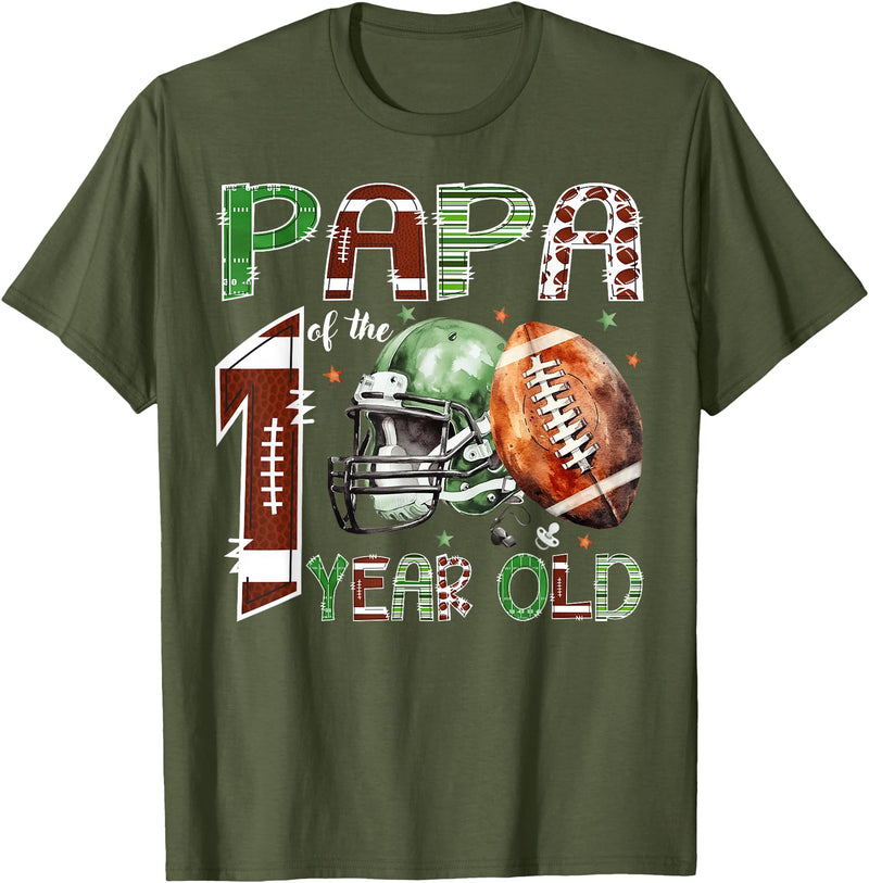 One Year Old Football Birthday Boy Matching Papa of The 1 Year Old Football Lover 1st Birthday Boy T-Shirt - Olive Green