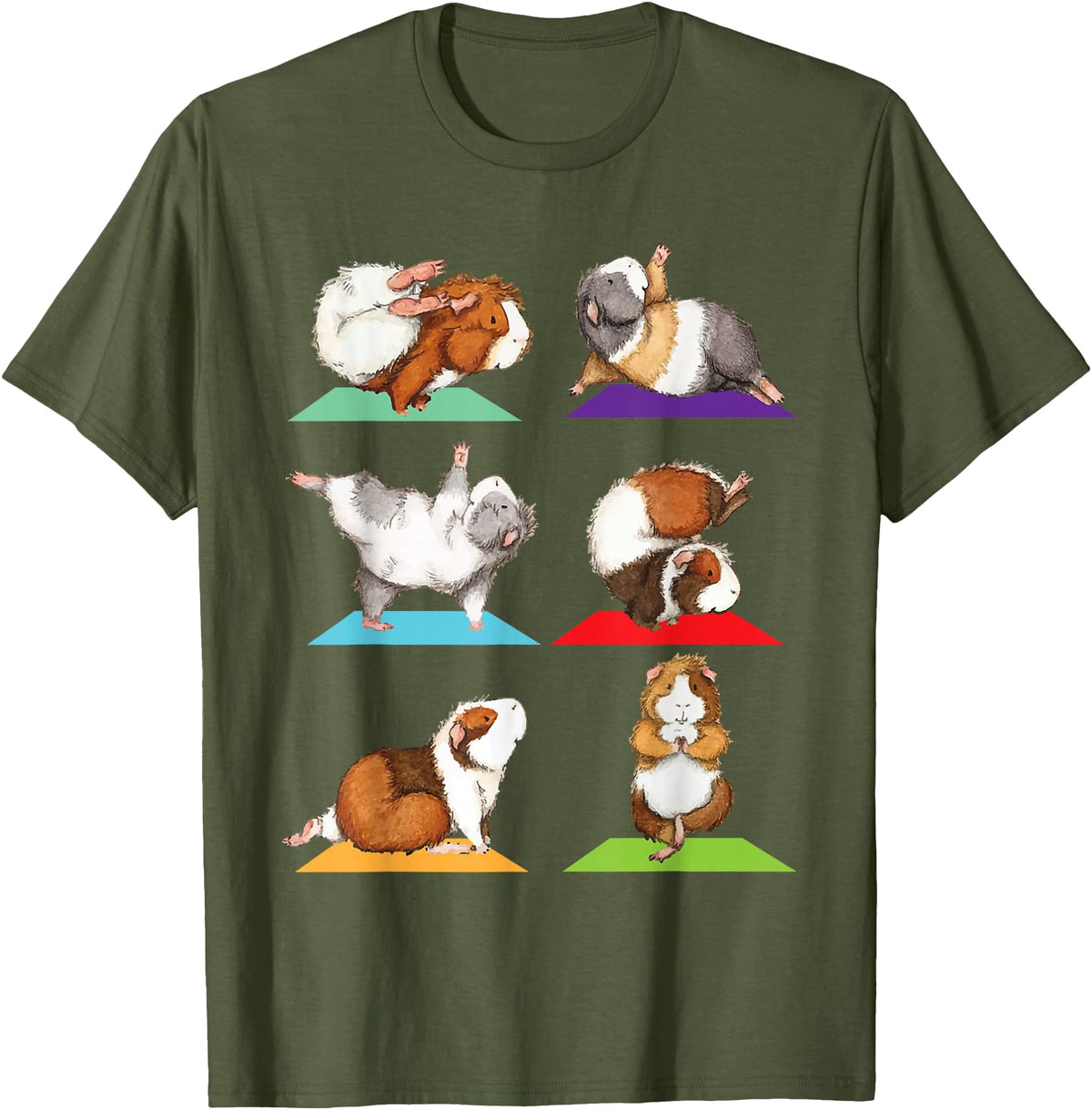 Funny Guinea Pig Shirts Guinea Pig Yoga - Fitness Exercise Animal Rodent Pet Lover T-Shirt - Olive Green
