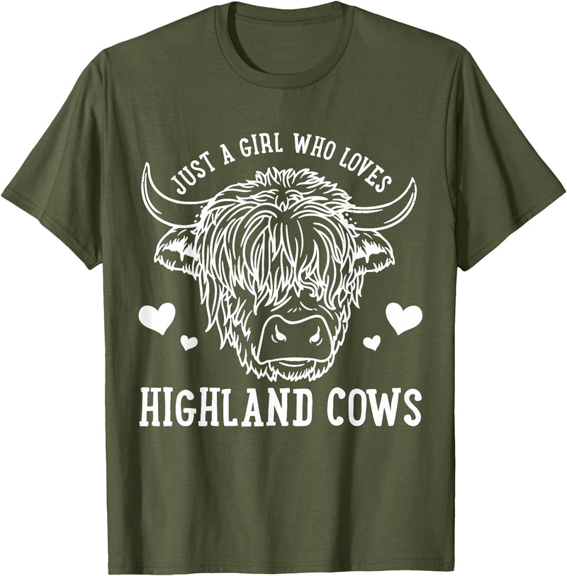 Highland Cow Just a Girl Who Loves Highland Cows T-Shirt - Olive Green