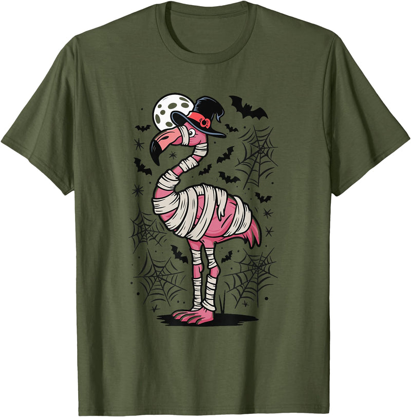 Flamingo Halloween Costume Mummy Spooky Flamingo Mummy T-Shirt - Olive Green